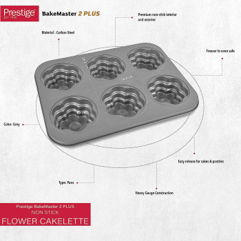 Prestige Non Stick Flower Cakelette Pan, Grey (PR46638)