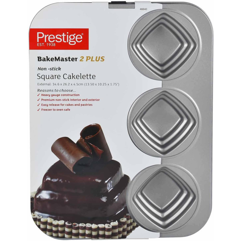 Prestige Non Stick Square Cakelette Pan, Grey (PR46640)