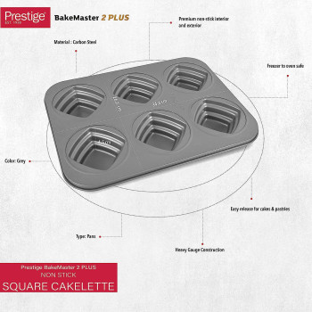 Prestige Non Stick Square Cakelette Pan, Grey (PR46640)