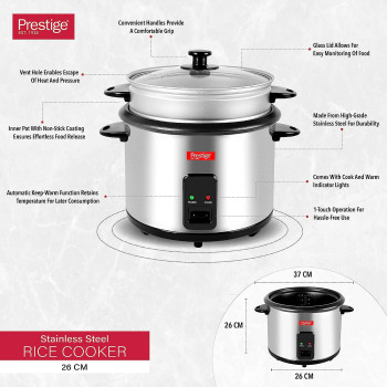 Prestige Stainless Steel Rice Cooker, 1.8 Ltr, Silver (PR50310)