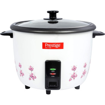 Prestige Rice Cooker 800 Watts, 2.2 Ltr, Non Stick Coating Pot, Glass Lid With Vent Hole, White (PR50311)