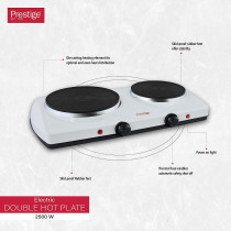 Prestige Double Hot Plate, Die Cast, Auto Shut Off Function, 2300-2500 Watts, White (PR50357)