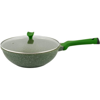 Prestige Essentials Granite Wok Pan With Lid Cast Aluminium - Green, 28Cm