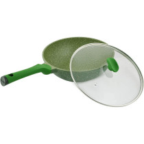 Prestige Essentials Granite Wok Pan With Lid Cast Aluminium - Green, 30Cm