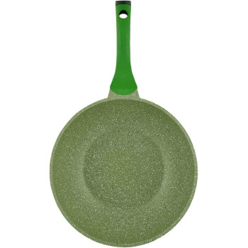 Prestige Essentials Granite Wok Pan With Lid Cast Aluminium - Green, 30Cm