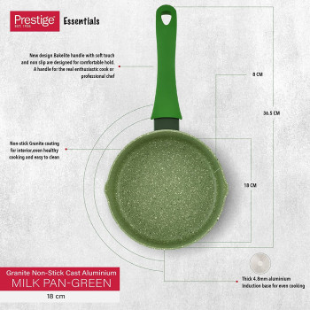 Prestige Essentials 18Cm Milk Pan Granite Non-Stick Aluminium, Green