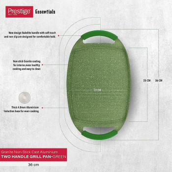Prestige Essentials Granite Two Handle Grill Pan Cast Aluminium Cookware - Green, 36Cm