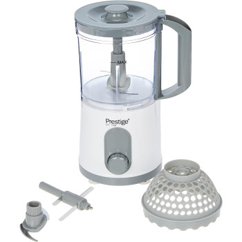 Prestige Chopper 500 Watts, Ice Crushing Function, Food Dicing Basket With Separate Blade, White