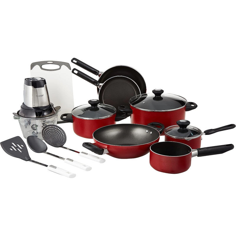 Prestige Classique 14Pc Cooking Set + Food Chopper, Red, PR81684
