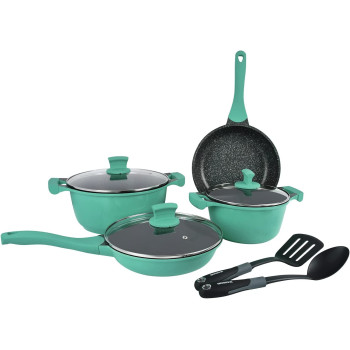 Winsor Cast Aluminium Granite Long Lasting Cookware, 9 Pieces, Green