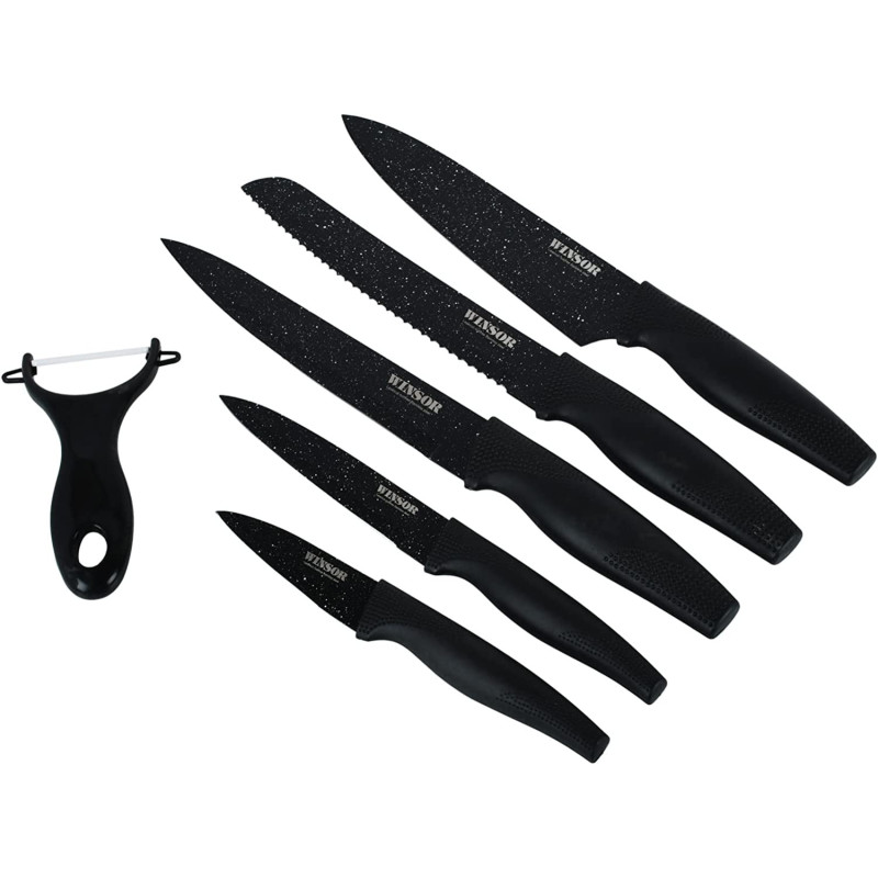 Winsor Non Stick Knife Set, 6 Pieces, Black