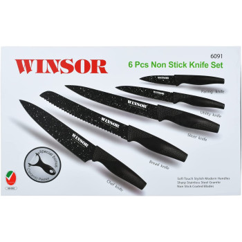 Winsor Non Stick Knife Set, 6 Pieces, Black