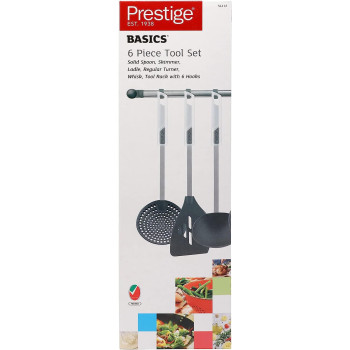 PRESTIGE Plastic Kitchen Tool Set With Rack, Set Of 6-Piece, Black (PR54112)