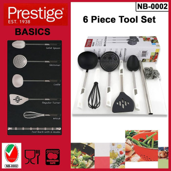 PRESTIGE Plastic Kitchen Tool Set With Rack, Set Of 6-Piece, Black (PR54112)