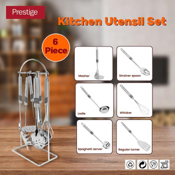 PRESTIGE Progrip Utensil Set & Chrome Stand, 6 Piece (PR55185)