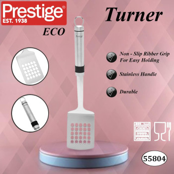 PRESTIGE Eco Slotted Turner With Rubber Grip, Silver (PR55804)