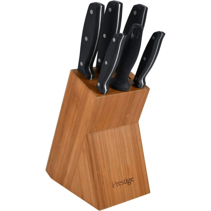 PRESTIGE 6 Pieces Swivel Bamboo Knife Block Set, Black (PR56022)