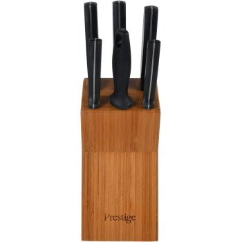 PRESTIGE 6 Pieces Swivel Bamboo Knife Block Set, Black (PR56022)