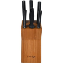 PRESTIGE 6 Pieces Swivel Bamboo Knife Block Set, Black (PR56022)