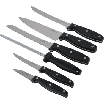 PRESTIGE 6 Pieces Swivel Bamboo Knife Block Set, Black (PR56022)