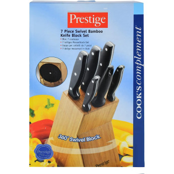 PRESTIGE 6 Pieces Swivel Bamboo Knife Block Set, Black (PR56022)