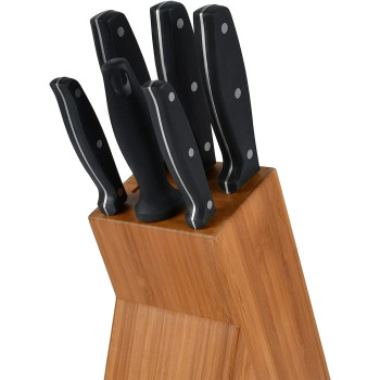 PRESTIGE 6 Pieces Swivel Bamboo Knife Block Set, Black (PR56022)