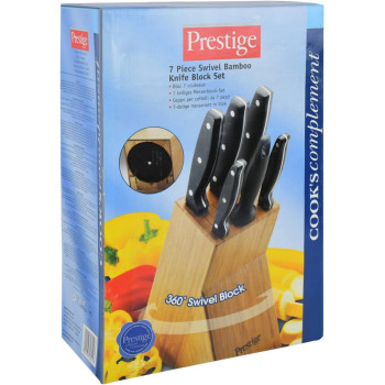 PRESTIGE 6 Pieces Swivel Bamboo Knife Block Set, Black (PR56022)