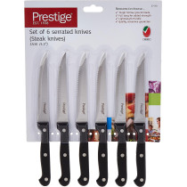 PRESTIGE 6 Pieces Serrated Steak Knives, Black (PR57110)