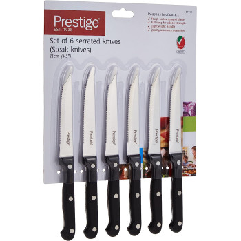 PRESTIGE 6 Pieces Serrated Steak Knives, Black (PR57110)