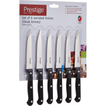 PRESTIGE 6 Pieces Serrated Steak Knives, Black (PR57110)