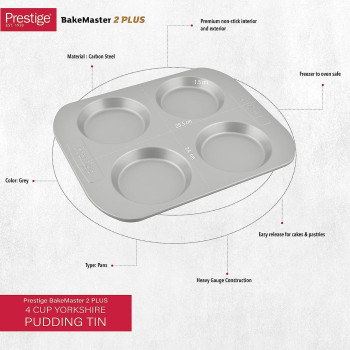 PRESTIGE Yorkshire Pudding Tin, 4 Cup, Grey (PR57126)
