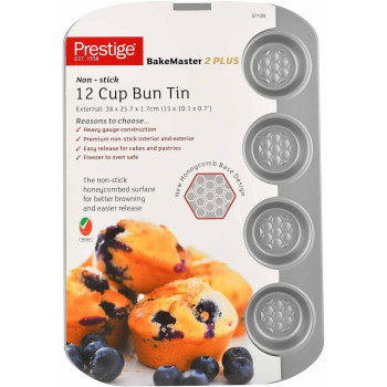 PRESTIGE Bakemaster 2 Single Non-Stick Bun Tray, 12 Cup (PR57128)