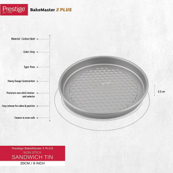 PRESTIGE Non Stick Sandwich Tin, 20 Cm, Grey (PR57131)