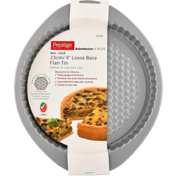 PRESTIGE Non Stick Loose Base Flan Tin, 23 Cm, Grey (PR57137)