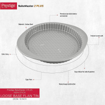 PRESTIGE Non Stick Loose Base Flan Tin, 23 Cm, Grey (PR57137)