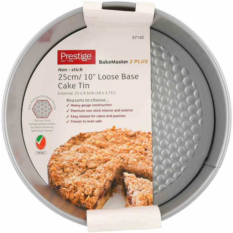 PRESTIGE Bake Master 2 Plus Non Stick Loose Base Round Cake Pan, 25 Cm, Grey (PR57142)