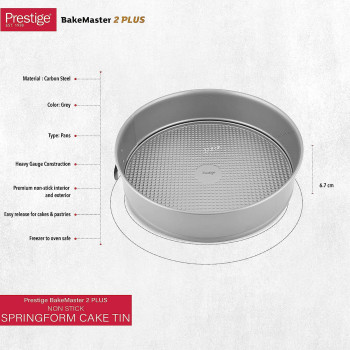 PRESTIGE Bake Master 2 Plus Springform Cake Tin, Grey (PR57151)