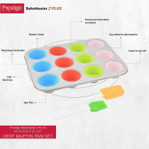 PRESTIGE Deep Muffin Pan Set, 12 Cup, Multicolour (PR57155)