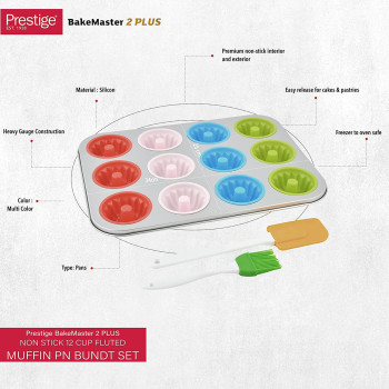 PRESTIGE Fluted Muffin Pan Set, 12 Cup, Multicolour (PR57156)