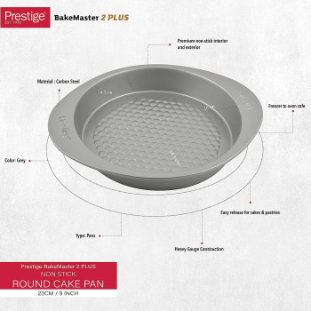 PRESTIGE Non Stick Round Cake Pan, 23 Cm, Grey (PR57445)