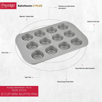 PRESTIGE Non Stick Mini Muffin Pan, 12 Cup, Grey (PR57448)