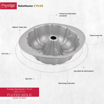 PRESTIGE Non Stick Fluted Mold, 25 Cm, Grey (PR57449)