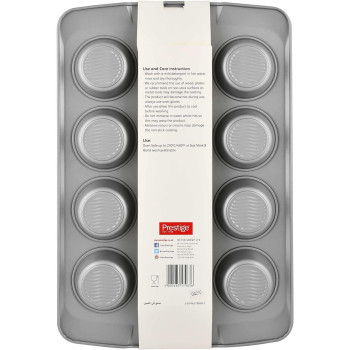 PRESTIGE Muffin Tin With Bottom Design, 12 Cup, Grey (PR57983)