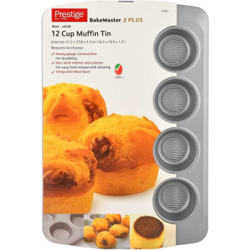 PRESTIGE Muffin Tin With Bottom Design, 12 Cup, Grey (PR57983)