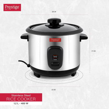 PRESTIGE Rice Cooker, 1.2 Ltr, Stainless Steel Body, Auto Power Off And Keep Warm Function, Silver (PR7501)