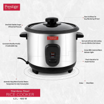PRESTIGE Rice Cooker, 1.2 Ltr, Stainless Steel Body, Auto Power Off And Keep Warm Function, Silver (PR7501)