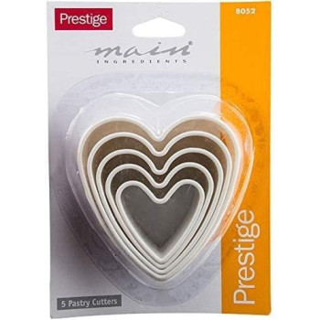 PRESTIGE Heart Shape Pastry Cutter - Set 5 Piece, White, Plastic Material (PR8052)