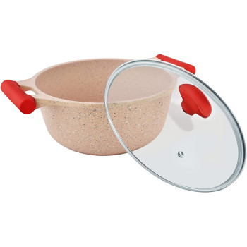 Prestige Essentials Granite 7 Piece Non-Stick Cast Aluminium Cookware Sets, Induction Base Non Stick Casserole Fry Pan - Pink (PR80961)