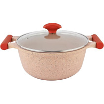 Prestige Essentials Granite 7 Piece Non-Stick Cast Aluminium Cookware Sets, Induction Base Non Stick Casserole Fry Pan - Pink (PR80961)