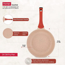 Prestige Essentials Granite 7 Piece Non-Stick Cast Aluminium Cookware Sets, Induction Base Non Stick Casserole Fry Pan - Pink (PR80961)